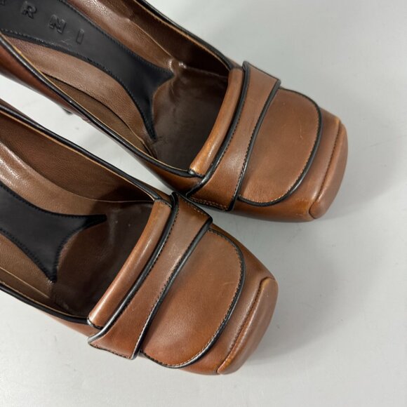 Authentic Marni Brown Leather Platform Square Toe Pumps, Size 35.5 - Picture 15 of 16